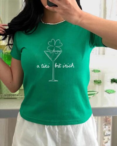St. Patrick's Martini Irish Baby Tee, Lucky Girl Martini Cocktail Baby Tee, Cute Green Shamrock Martini Tee