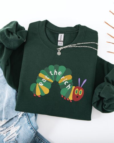 Embroidery Eat The Rich Sweatshirt, Hungry Caterpillar Sweatshirt, Bookish Shirt, Embroidered Caterpillar Sweatshirt