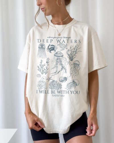 Christian Ocean Animal Shirt, Coastal Sea Life Tshirt, Trendy Beachy Oversized Scripture Tee, Faith Apparel Gift