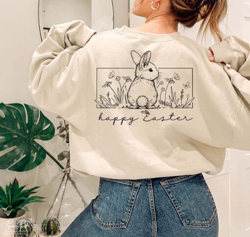 Happy Easter Sweatshirt, Floral Bunny Sweatshirt, Spring Sweater, Flowers Sweater, Easter Shirt - Image 5