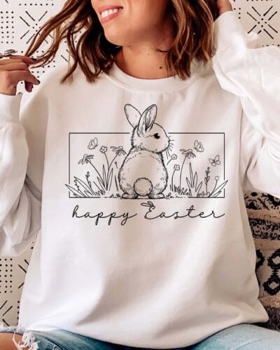 Happy Easter Sweatshirt, Floral Bunny Sweatshirt, Spring Sweater, Flowers Sweater, Easter Shirt