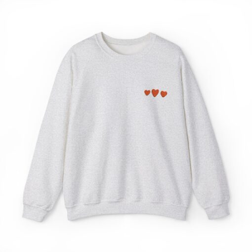 Sweatshirt With Orange Heart Print On Chest, Small Heart, Long Sleeve, Round Neck, Casual Wear - Image 3