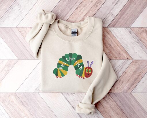 Embroidery Eat The Rich Sweatshirt, Hungry Caterpillar Sweatshirt, Bookish Shirt, Embroidered Caterpillar Sweatshirt - Image 5