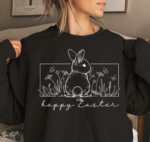 Happy Easter Sweatshirt, Floral Bunny Sweatshirt, Spring Sweater, Flowers Sweater, Easter Shirt - Image 2