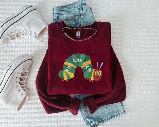 Embroidery Eat The Rich Sweatshirt, Hungry Caterpillar Sweatshirt, Bookish Shirt, Embroidered Caterpillar Sweatshirt - Image 2