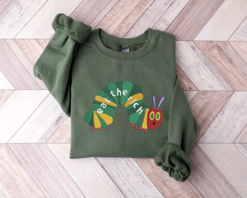 Embroidery Eat The Rich Sweatshirt, Hungry Caterpillar Sweatshirt, Bookish Shirt, Embroidered Caterpillar Sweatshirt - Image 3