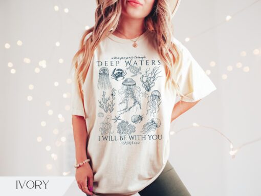 Christian Ocean Animal Shirt, Coastal Sea Life Tshirt, Trendy Beachy Oversized Scripture Tee, Faith Apparel Gift - Image 3