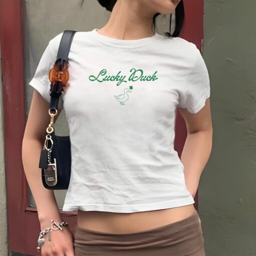 Lucky Duck Baby Tee, St Patricks Day Baby Tee, Lucky Irish Girl Croptop, Y2K Style, Vintage Artwork Womens Retro Shirt - Image 3