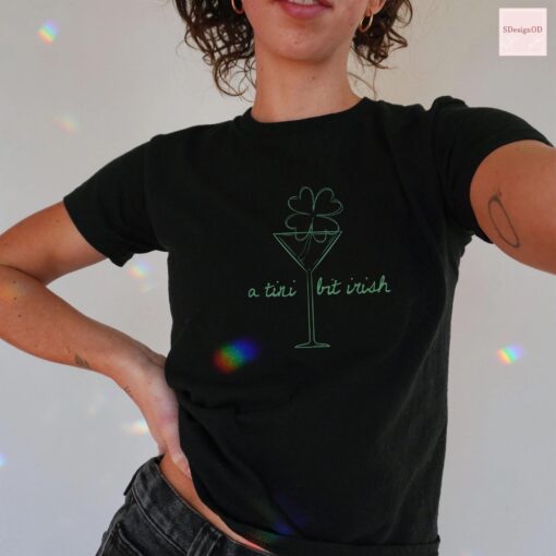 St. Patrick's Martini Irish Baby Tee, Lucky Girl Martini Cocktail Baby Tee, Cute Green Shamrock Martini Tee - Image 3