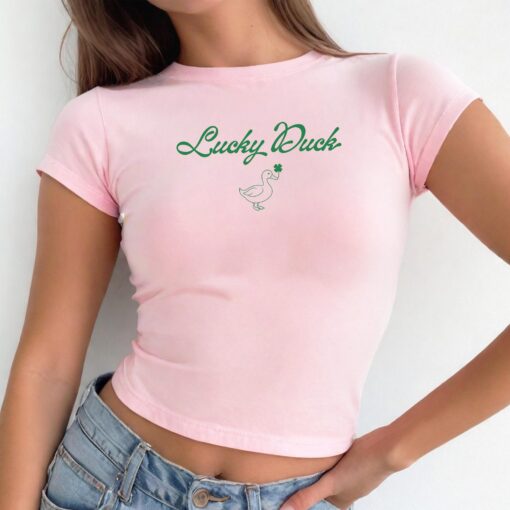 Lucky Duck Baby Tee, St Patricks Day Baby Tee, Lucky Irish Girl Croptop, Y2K Style, Vintage Artwork Womens Retro Shirt - Image 2