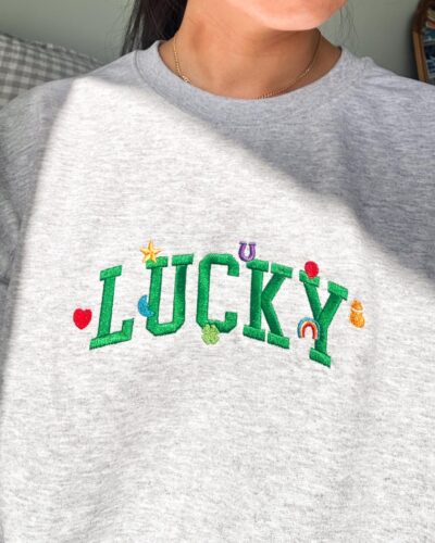 Lucky Embroidered Sweatshirt, Cute Saint Patrick's Day Retro Crewneck, Lucky Charms Sweater