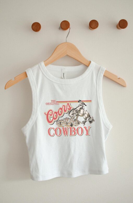 Coors Cowboy Tank Top, Women Concert Crop Tank Top, Ribbed Crop Tank, Vintage Cowboy Rodeo Tank Top - Image 4