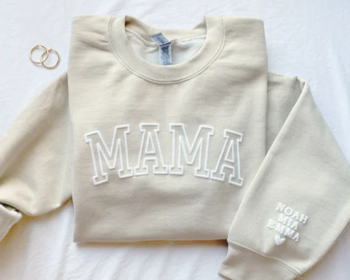 Personalized Mama Sweatshirt with Kid Names on Sleeve, Mothers Day Gift, Birthday Gift for Mom