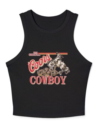Coors Cowboy Tank Top, Women Concert Crop Tank Top, Ribbed Crop Tank, Vintage Cowboy Rodeo Tank Top