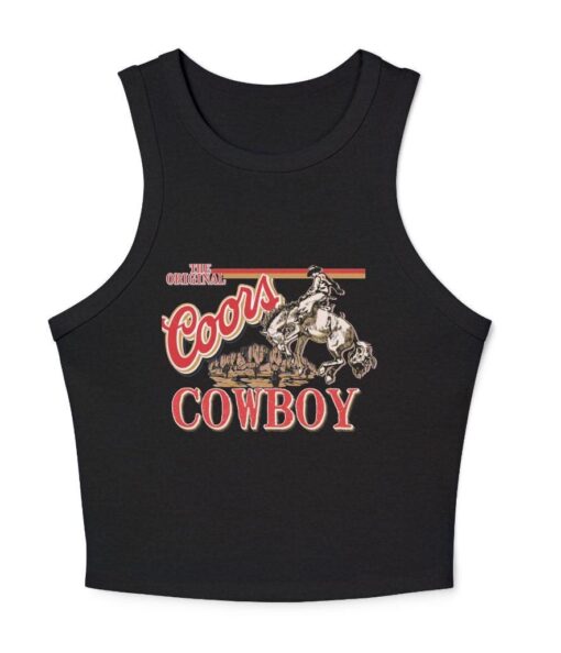 Coors Cowboy Tank Top, Women Concert Crop Tank Top, Ribbed Crop Tank, Vintage Cowboy Rodeo Tank Top