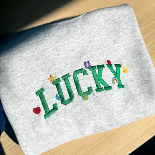 Lucky Embroidered Sweatshirt, Cute Saint Patrick's Day Retro Crewneck, Lucky Charms Sweater - Image 6
