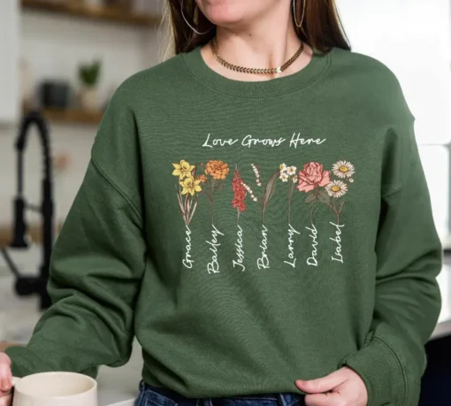 Grandma's Garden Sweatshirt, Custom Birthflower Sweatshirt, Gift for Grandma, Love Grows Here, Mom's Garden - Image 2