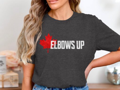 Elbows Up Canada T-Shirt, True North Strong and Free, Canadian Hockey Culture - Image 3