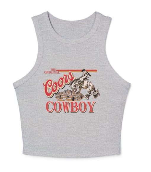 Coors Cowboy Tank Top, Women Concert Crop Tank Top, Ribbed Crop Tank, Vintage Cowboy Rodeo Tank Top - Image 2