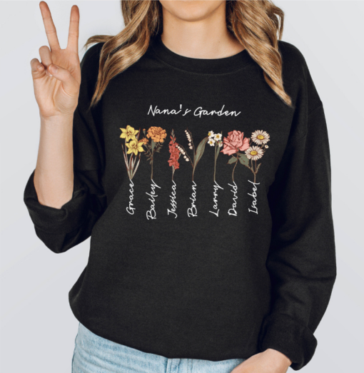 Grandma's Garden Sweatshirt, Custom Birthflower Sweatshirt, Gift for Grandma, Love Grows Here, Mom's Garden - Image 5