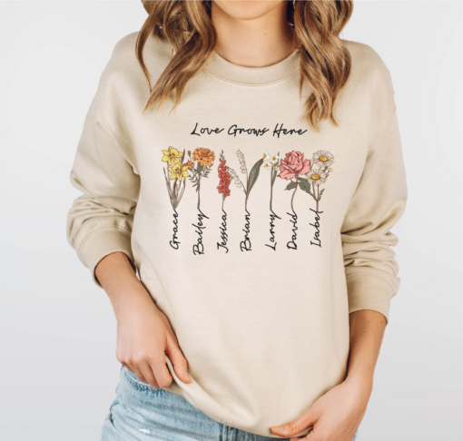 Grandma's Garden Sweatshirt, Custom Birthflower Sweatshirt, Gift for Grandma, Love Grows Here, Mom's Garden - Image 8