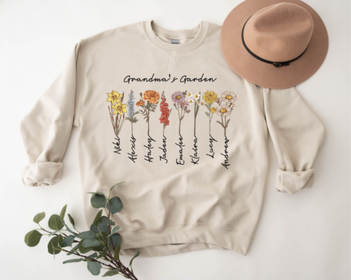 Grandma's Garden Sweatshirt, Custom Birthflower Sweatshirt, Gift for Grandma, Love Grows Here, Mom's Garden - Image 6