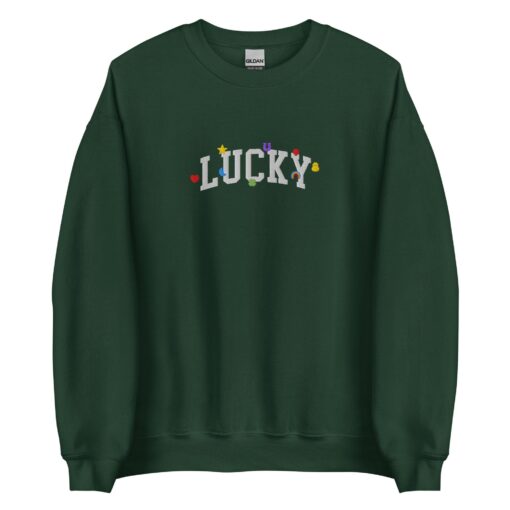 Lucky Embroidered Sweatshirt, Cute Saint Patrick's Day Retro Crewneck, Lucky Charms Sweater - Image 4