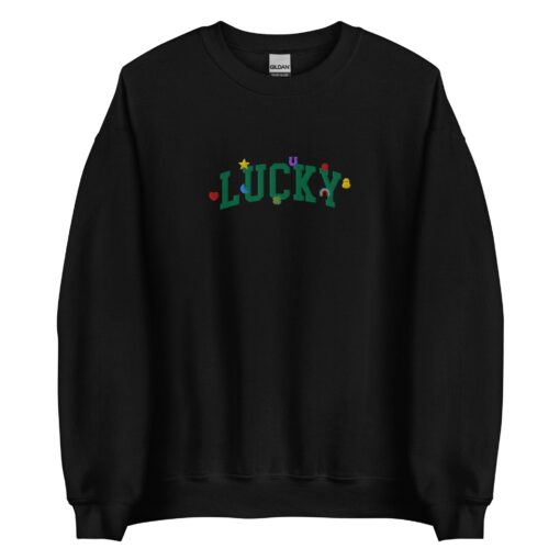 Lucky Embroidered Sweatshirt, Cute Saint Patrick's Day Retro Crewneck, Lucky Charms Sweater - Image 3